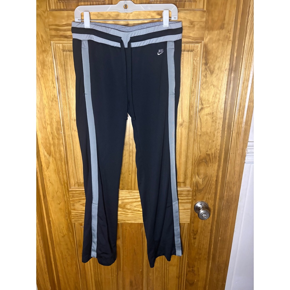 Y2K Nike Vintage Sportswear Black Mesh Track Pants Grey Side Stripe Snap Leg